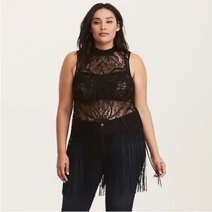 Torrid Black Lace with Fringe Shirt - Size 2X